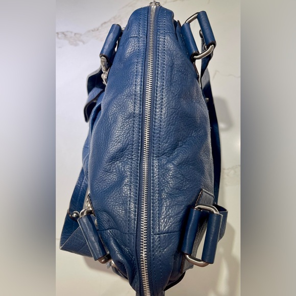 B. MAKOWSKY Large Navy East/West Glove Leather Hobo Leopard Lining Bag A93783 - Picture 10 of 15